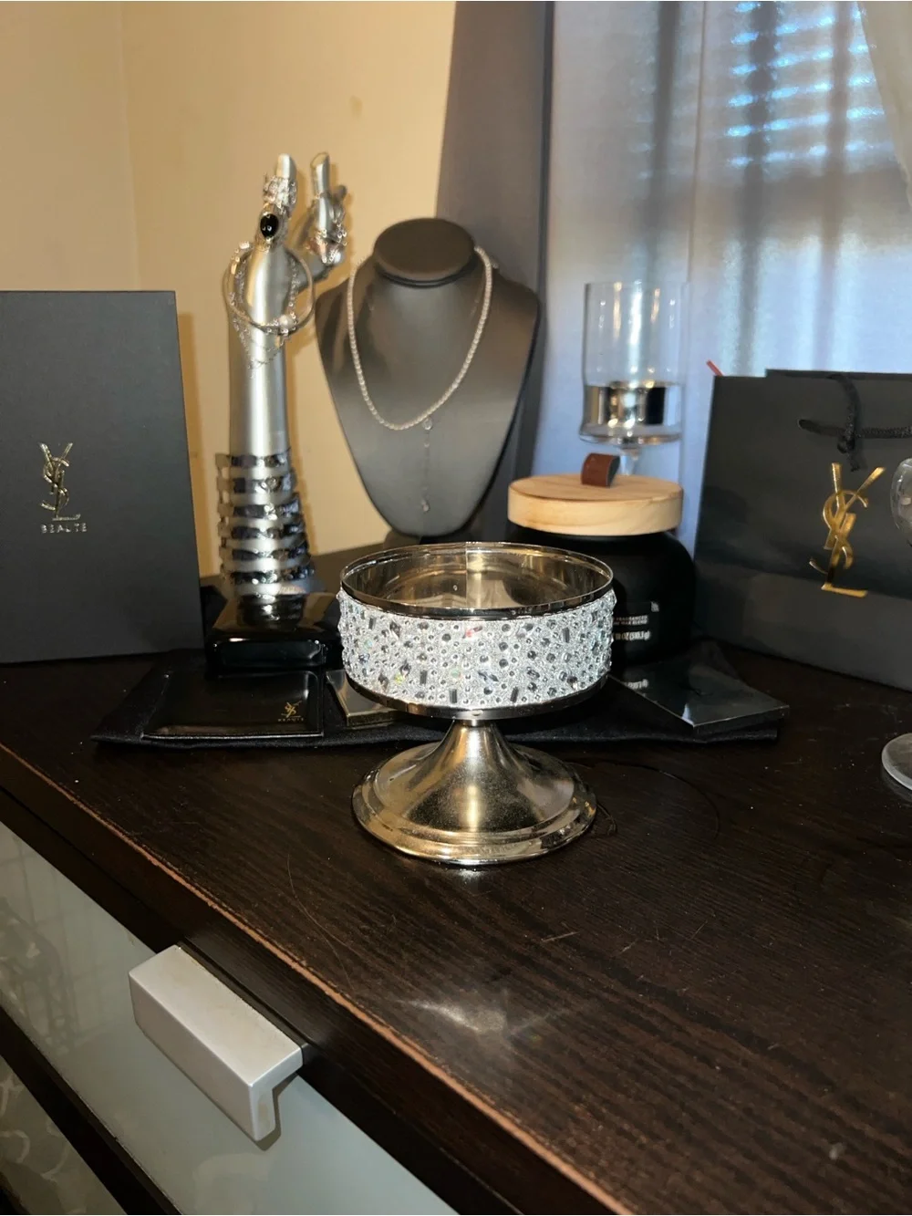 Bath & Body Works Silver Dogwood Candle Pedestal &Bejeweled Silver Candle Holder - Picture 10 of 15